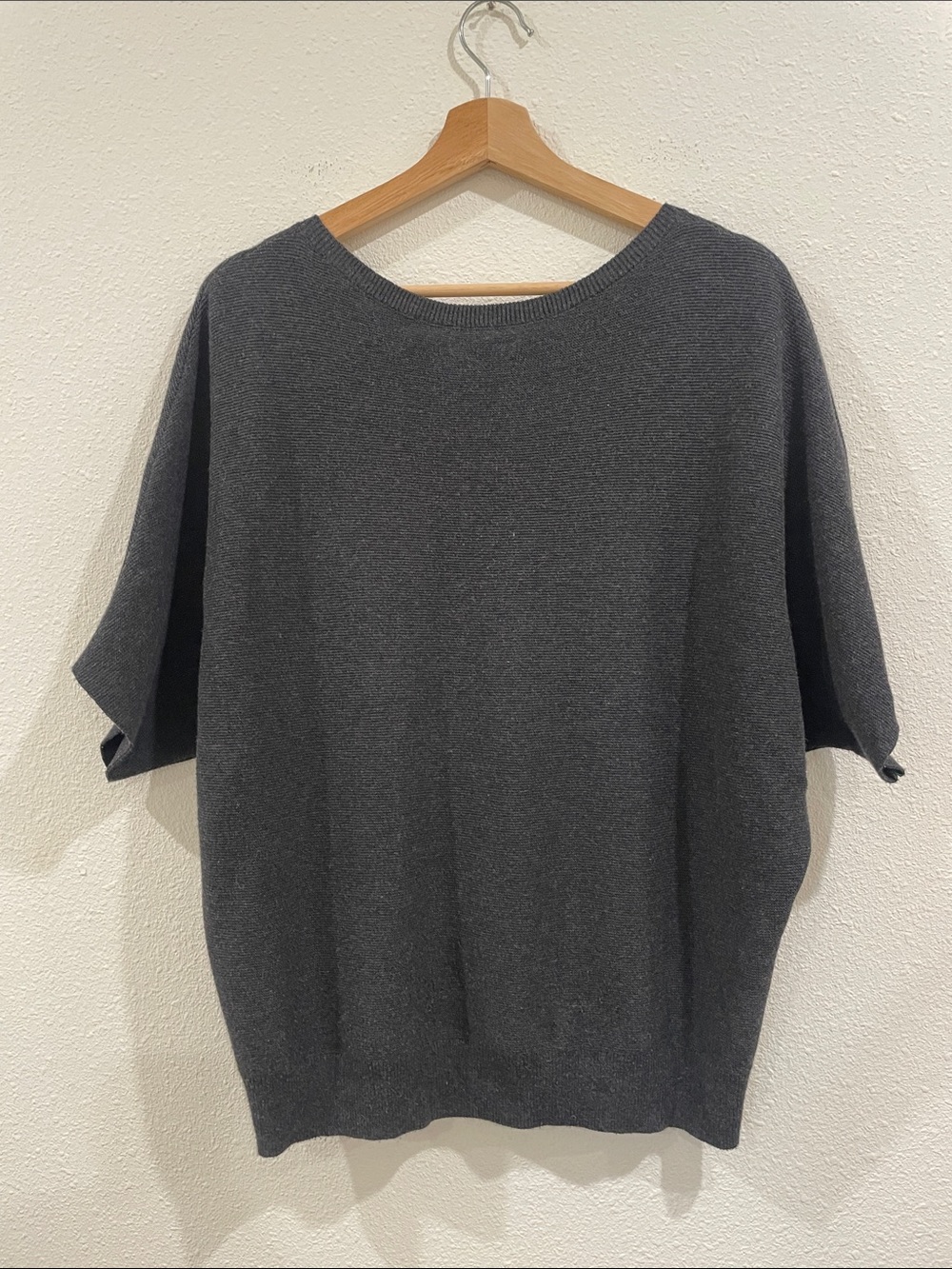 Quince Charcoal Gray Short-Sleeve Knit Sweater Cotton Cashmere Blend Medium - Picture 7 of 8